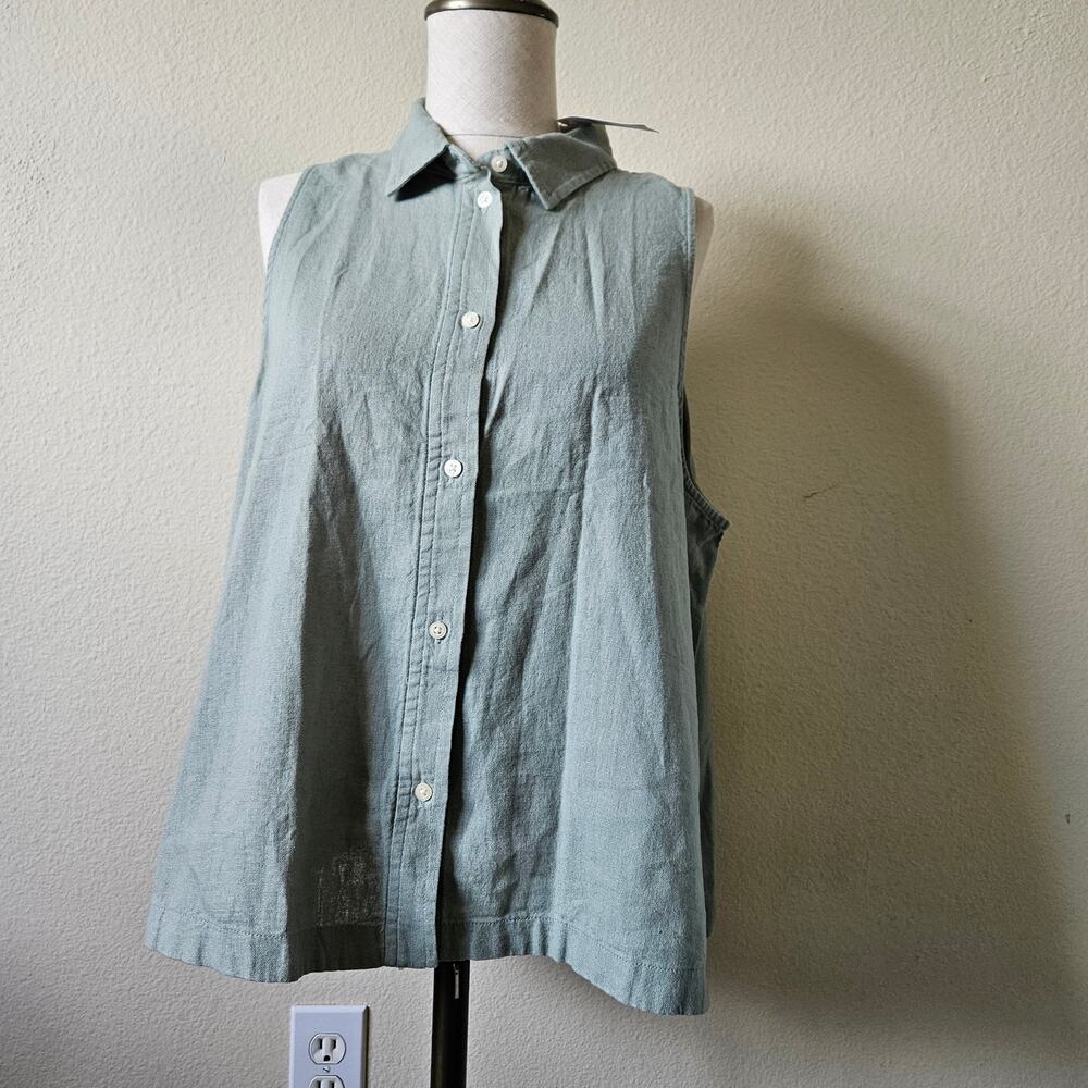 Gap Sleeveless Linen-Blend Cropped Shirt Large Sage Green